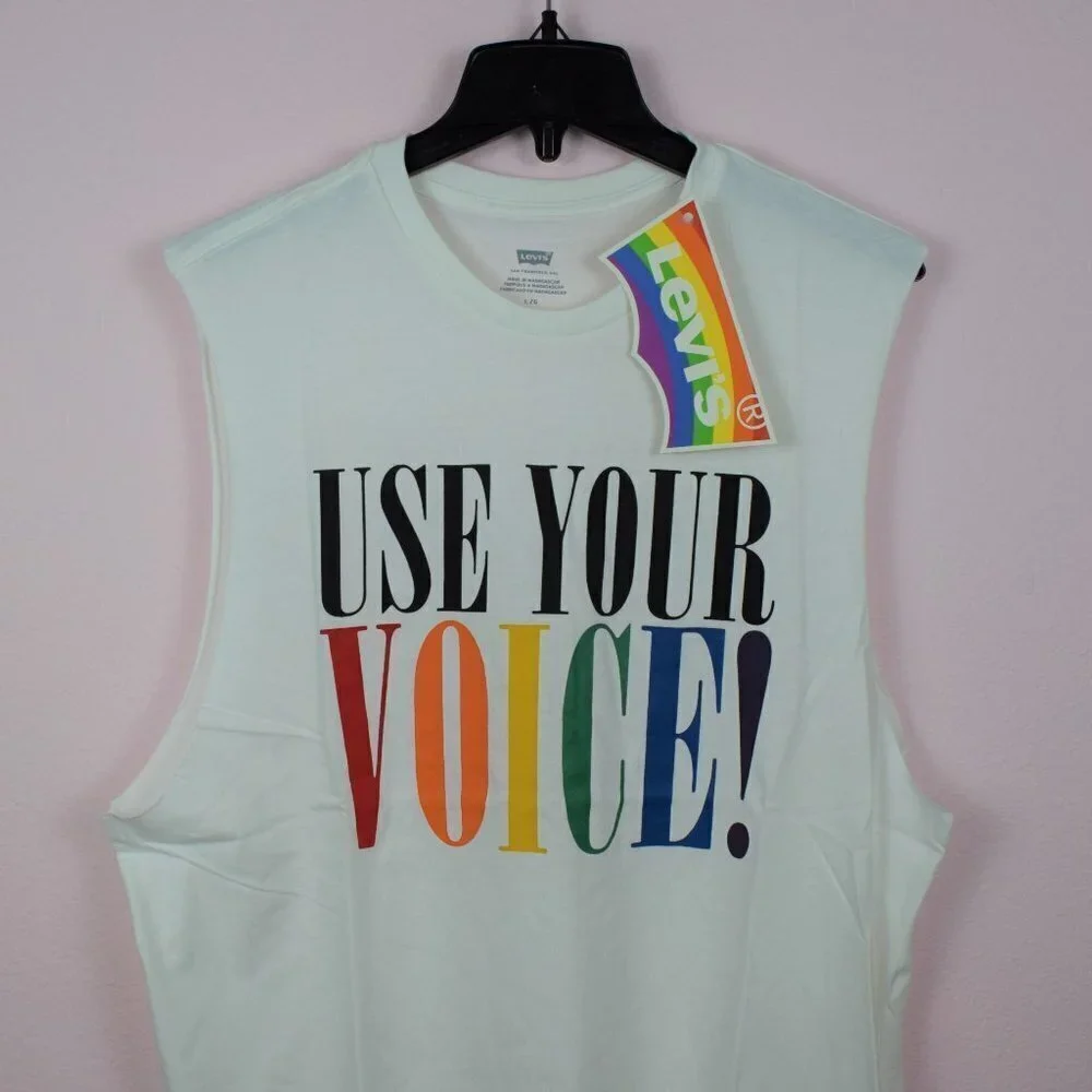 NWT Levi's Pride Rainbow Use Your Voice Tank Top Sleeveless Tee Cotton L XL